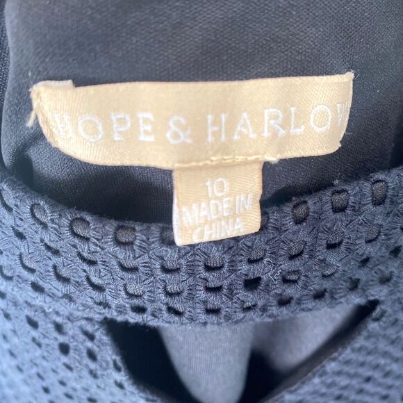 HOPE & HARLOW Mini Mod Swing Dress Sz 10 A-Line Black Knit Eyelet Retro Twee LBD - Picture 8 of 12